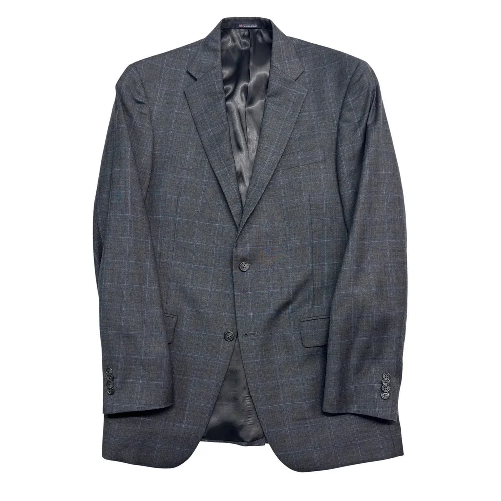 Hart Schaffner Marx 40L 34x30 Charcoal Windowpane 2pc Pant Suit USA Wool Chicago